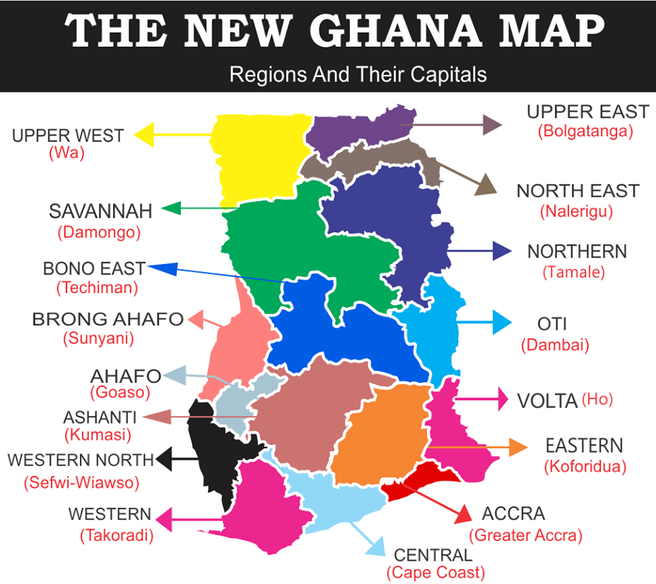Ghana Map 16 Regions