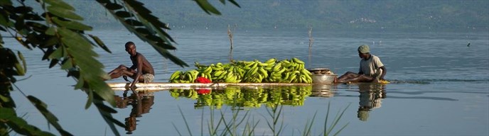 Padua carrying bananas on Lake Bosumtwi