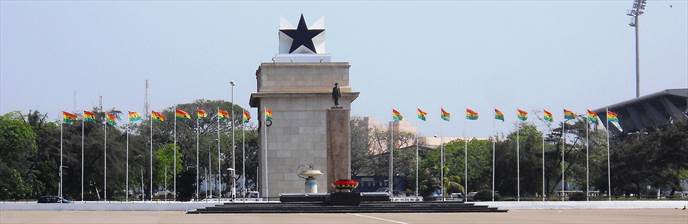 Black Star Gate in Accra with flags