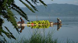 Padua carrying bananas on Lake Bosumtwi