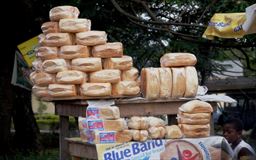 Fresh bread stacked for sale Ghana