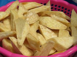 A nice basket of fried yam in Ghana