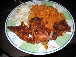 Chicken, Jollof Rice and Salad