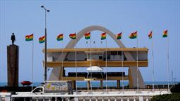 flags at Independence Square in Accra