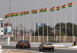 Flags flying at Independence Square in Ghana