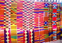 Strips of Kente cloth hanging