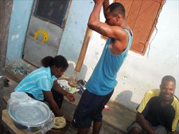 Pounding fufu in Ghana