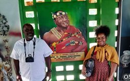 visitors-posing with portrait of Otumfuo Opoku Ware II